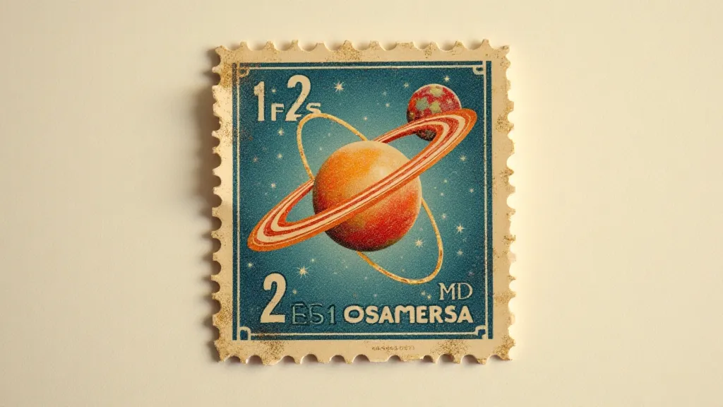 Vintage stamp depicting an early model of the atom