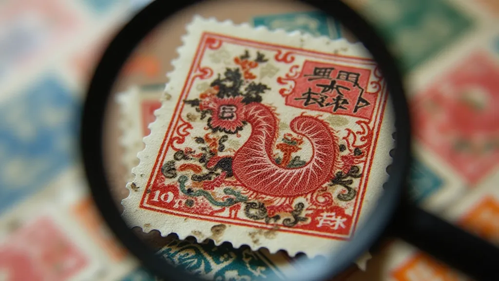 Vintage Chinese stamp with dragon design