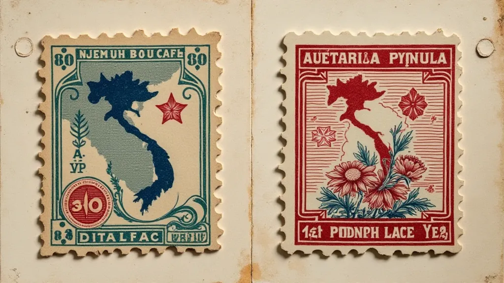 Comparison of early and later French Indochina stamps