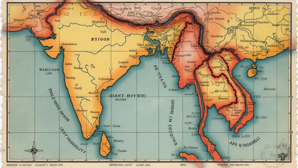Vintage stamp depicting the Ganges River Delta.