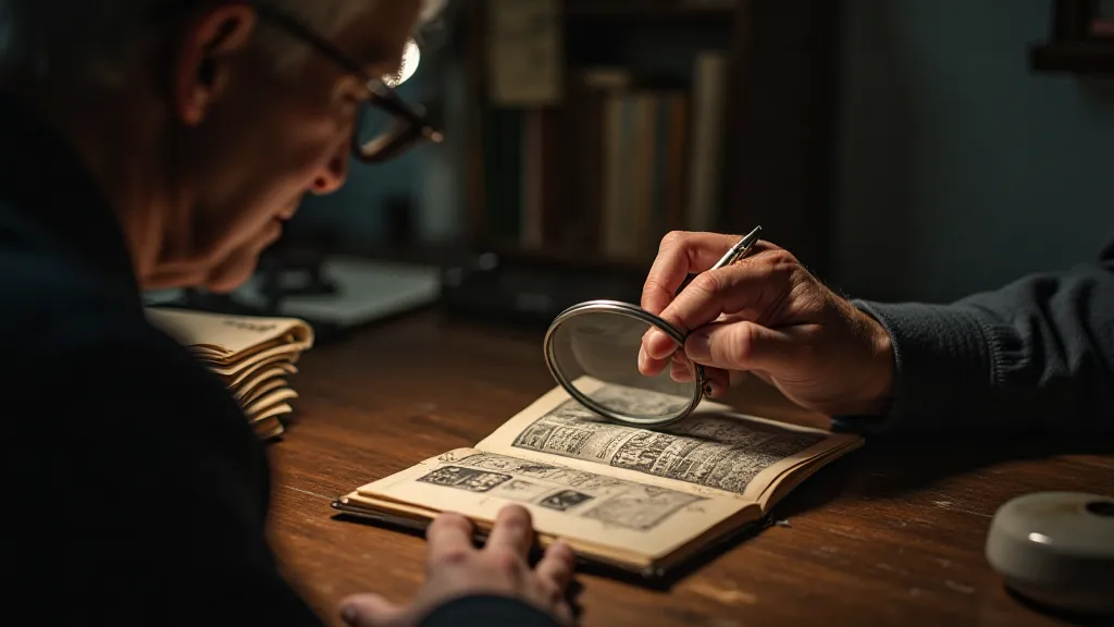 Philatelist examining a mourning stamp