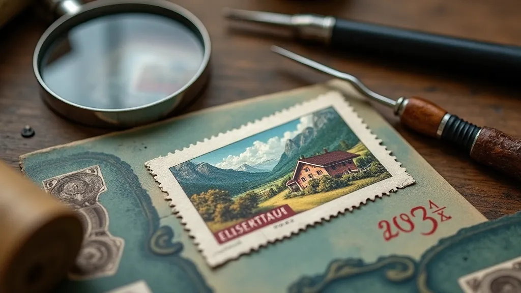 Philatelist examining a vintage stamp with a magnifying glass