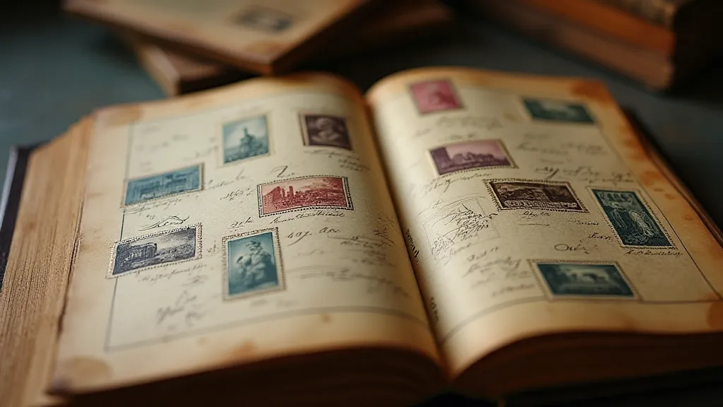 Vintage stamp album showing colonial stamps