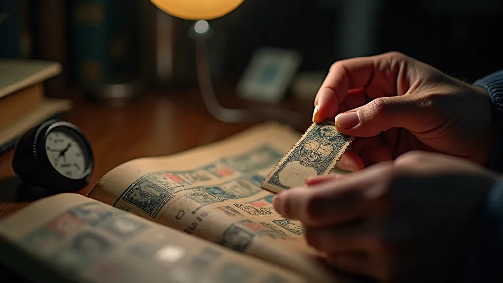 Collector inspecting a vintage stamp