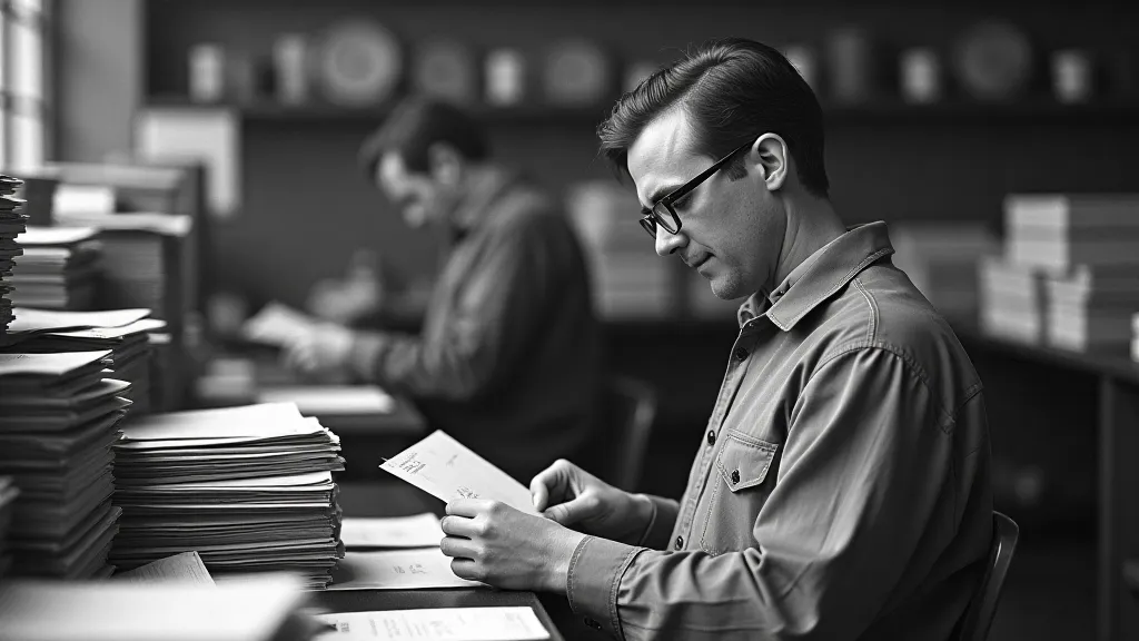 Vintage postal worker sorting mail